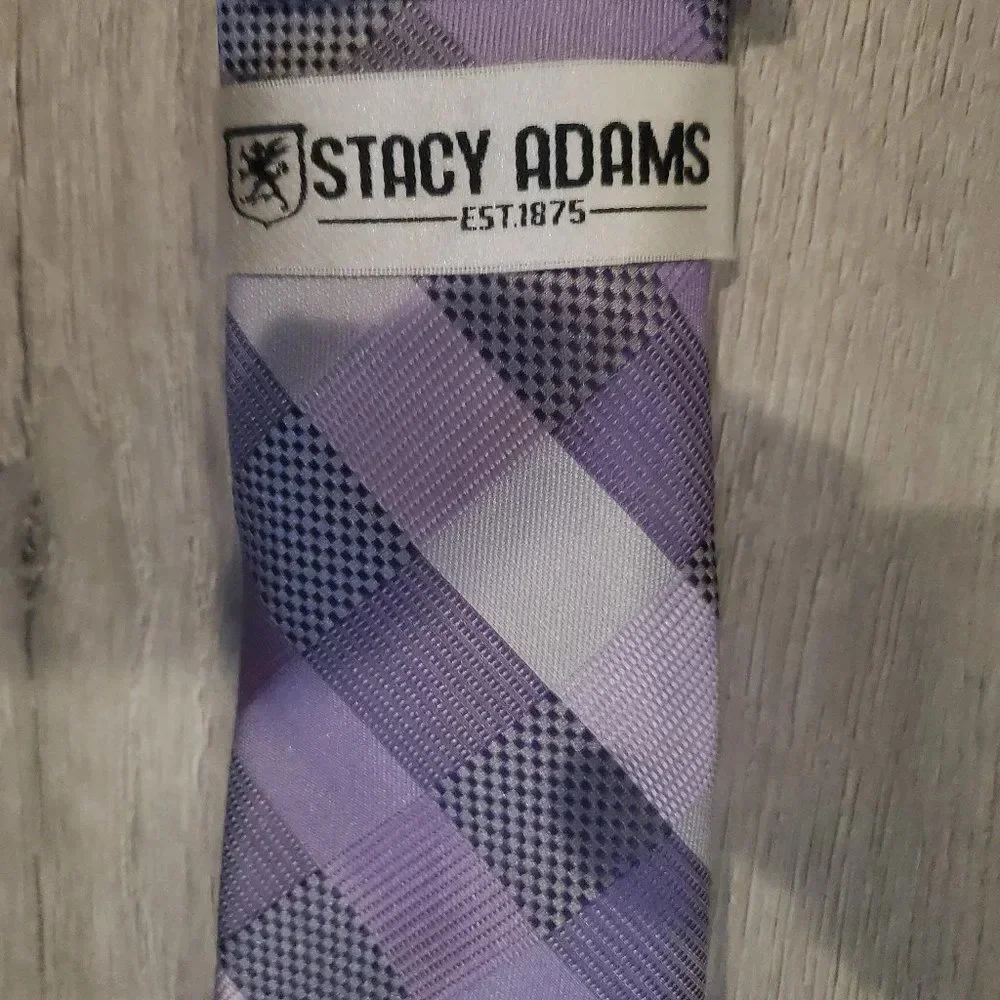 Stacy Adams Men's purple & Black plaid Tie & Hank Set Size OS
